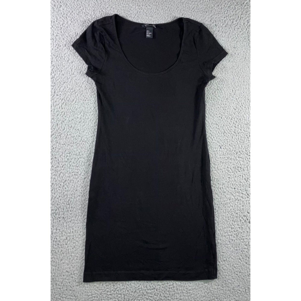 H&M Basic Mini‎ Dress Women Small Black Scoop Neck Short Sleeve Bodycon Layering